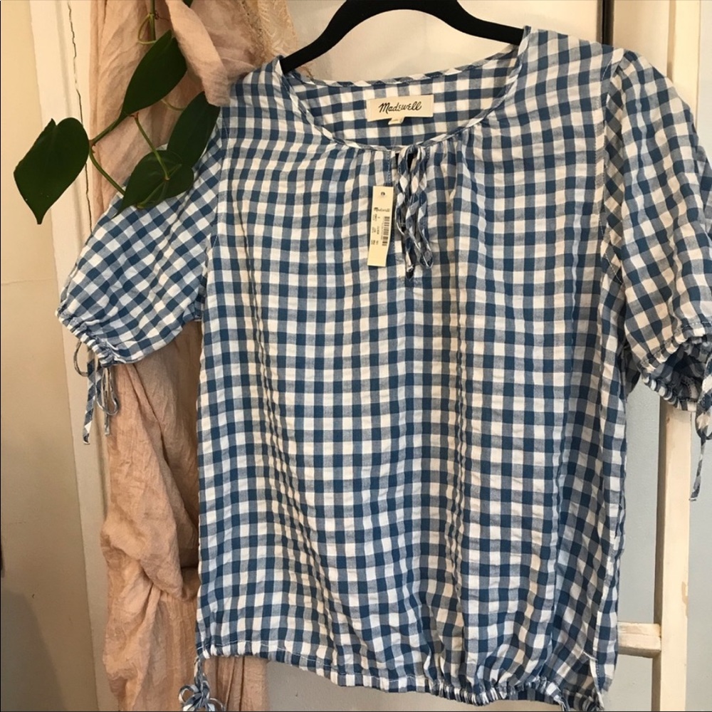 Madewell Gingham Blue & White Top NWT size S - Picture 5 of 5